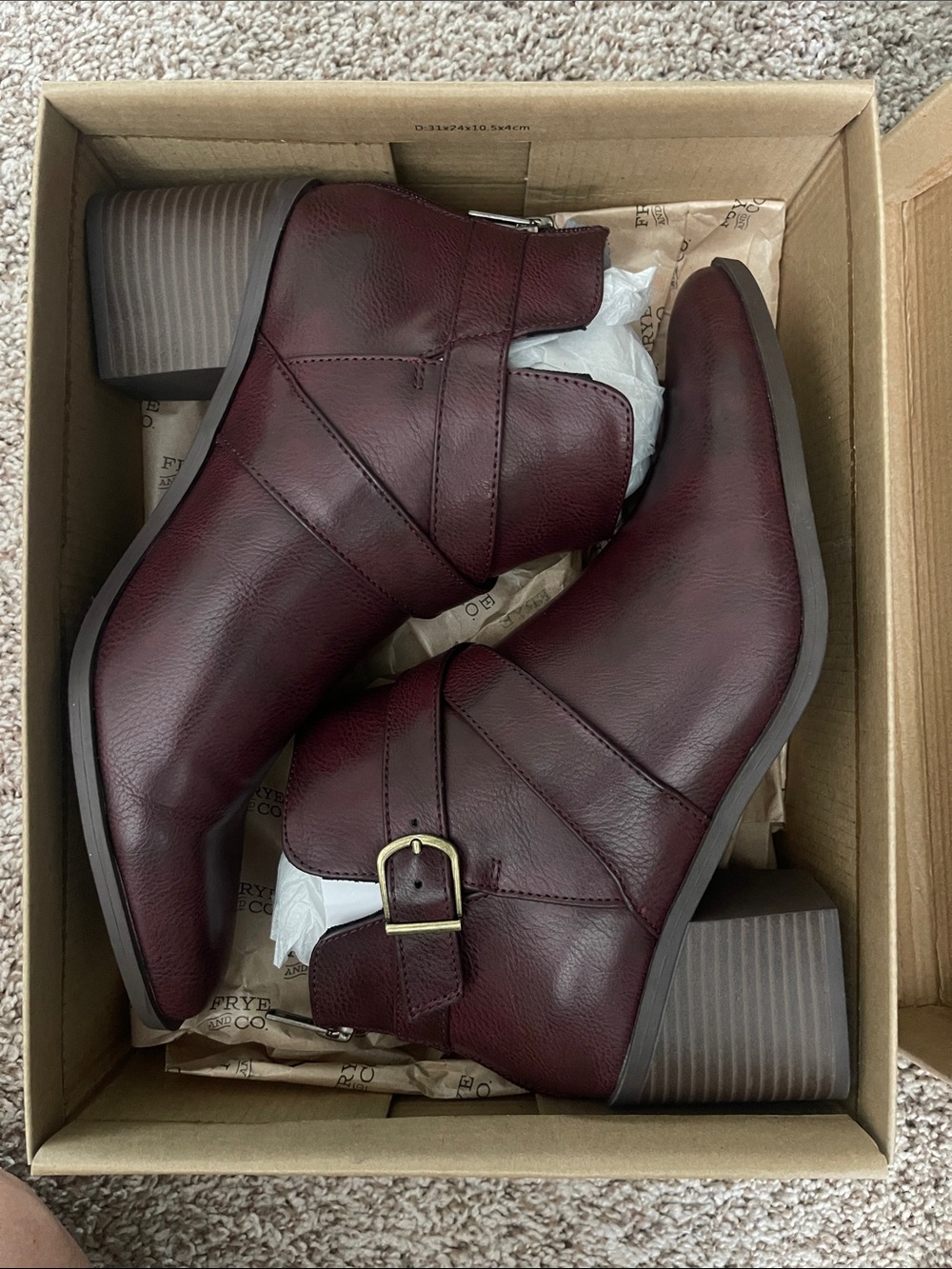 Frye Pembrooke Women's Boots Burgundy Leather with Buckle